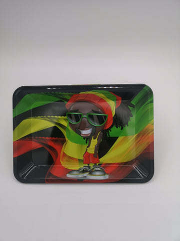 Metal Rolling Tray 5x7" - Rasta Cartoon