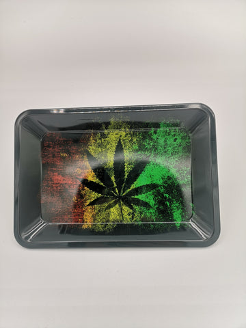 Metal Rolling Tray 5x7" - Rasta Leaf