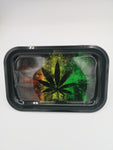 Metal Rolling Tray 7.5x11" - Rasta Leaf